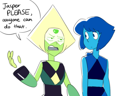 angeban:  This is the second comic I’ve drawn with Peridot being flustered and Lapis laughing at her, I think I have a problem 