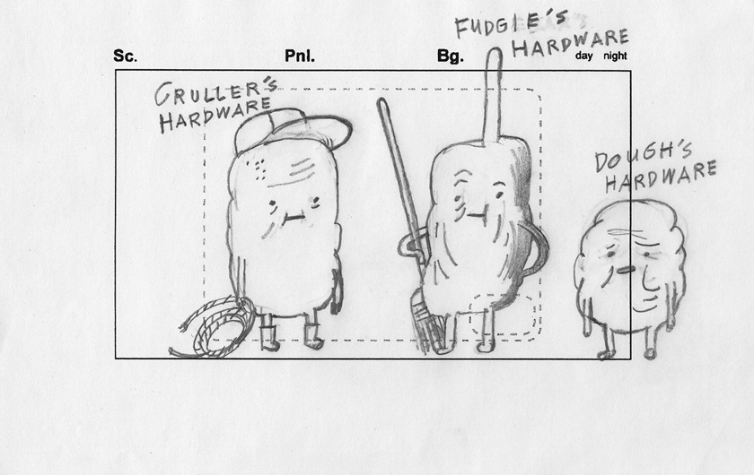 Root Beer Guy concept drawings by storyboard artist Graham Falk    There was no