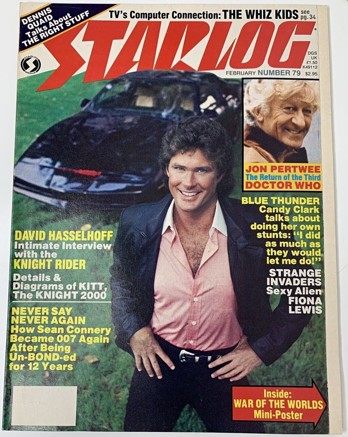<p>David Hasselhoff (Michael Knight) with KITT on the front cover of Starlog magazine No.79 (Feb 1984)</p>