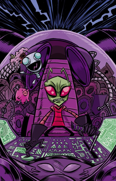 jhonenv:  chuckbb:  Finally my dreams of being in a Hot Topic store are realized with my Invader Zim cover variant(exclusive to Hot Topic)  Chuck BB’s variant cover to INVADER ZIM issue #2 is my favorite ZIM cover for issue #2. As always, I wish these