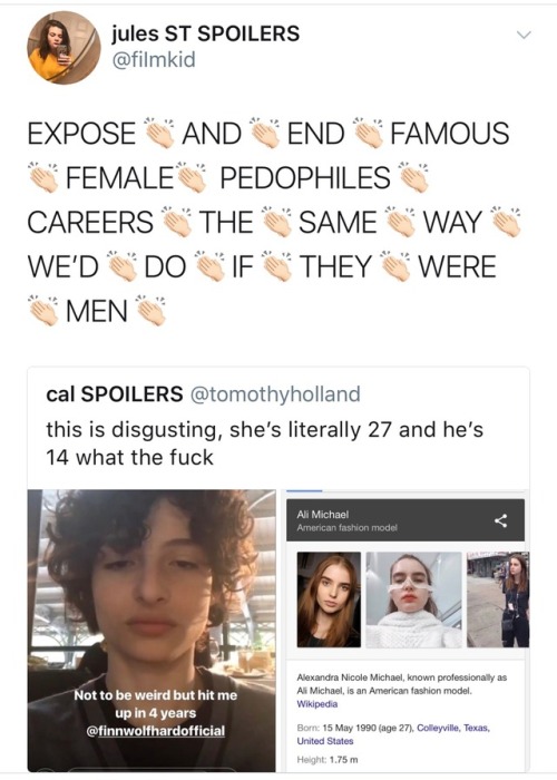losvcr:ughhh adults are being so fucking weird about finn wolfhard. he’s a fourteen year old child. 