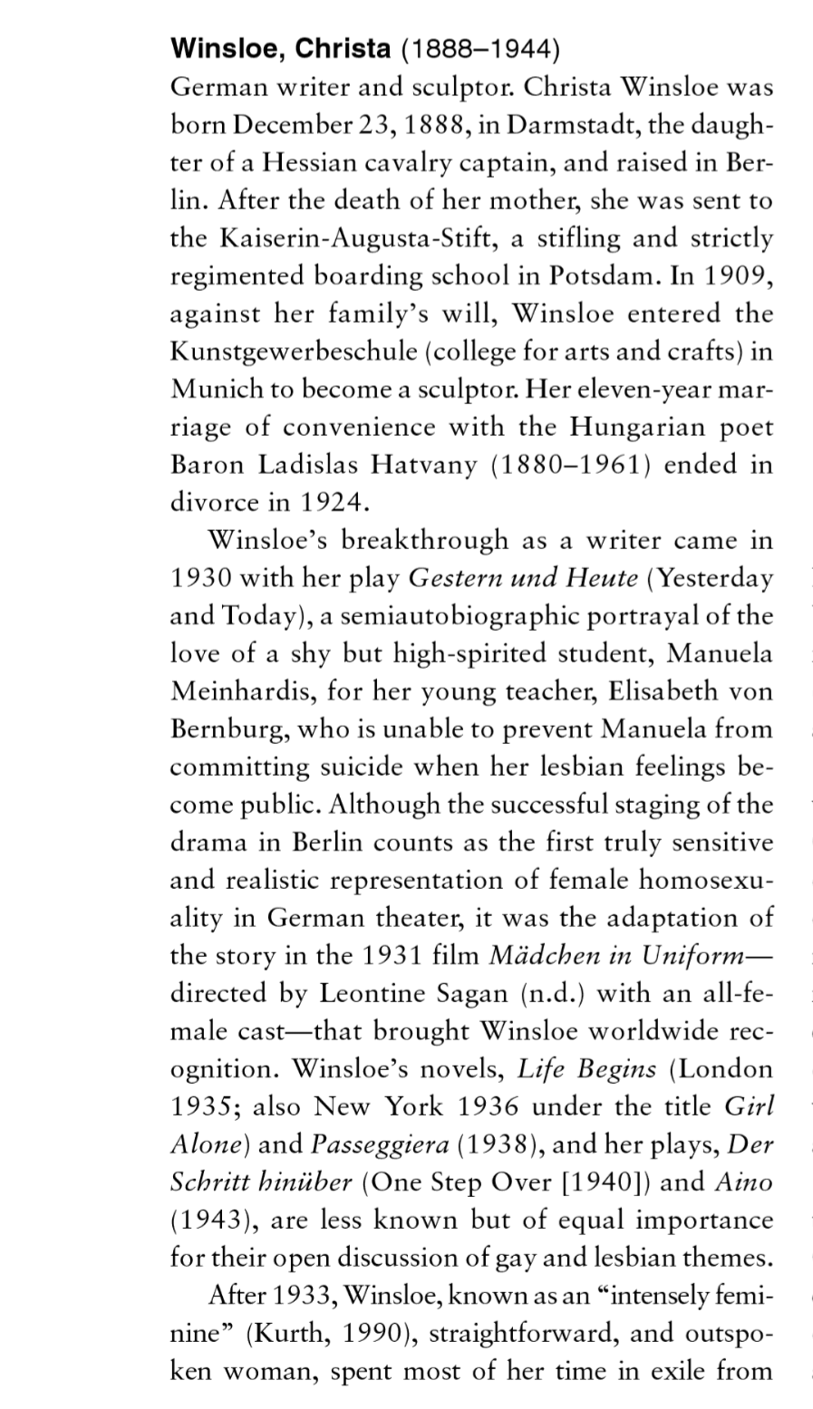 Christa Winsloe: More than Mädchen in Uniform