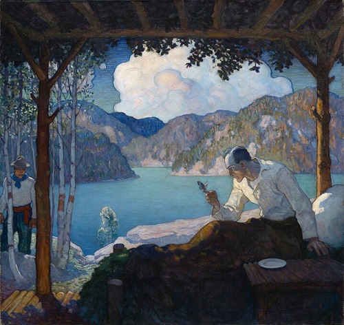 master-painters: N C Wyeth - Man with butterfly receives a visitor