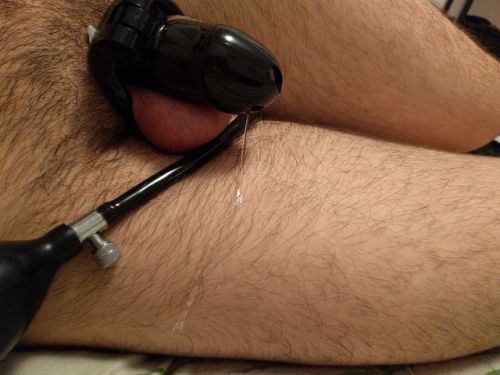 pnwchasteboy:  boy got and played with a new toy last night… Made it up to 10 pumps! This was day 3 of constant chastity, and absolutely loving it! My pussy can accept much more than before, I think it is because I’m constantly aroused and know that