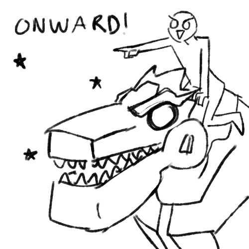 judusart:  peppermimint:  Twitter doodles with judusart and niktheawesome    Cute T-rex on wheel everywhere XD!
