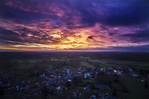 aerialandlandscapes:  Aerial view from the sunrise above Weerde, Belgium [1024x683]  Source: http://c2.staticflickr.com/2/1666/24144873201_b2d133387b_b.jpg 