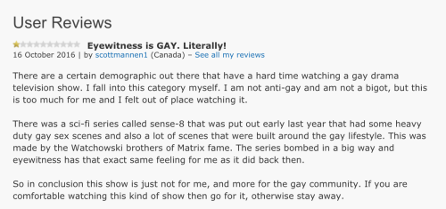 spoopymalec:this Eyewitness review made me watch it tbhLast I heard, Sense8 got a second season so I
