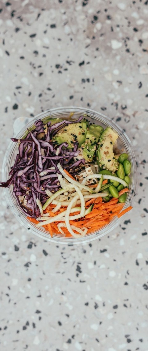 Shredded Zucchini, Cabbage, Edamame, Carrots And Avocado Bowl Recipe