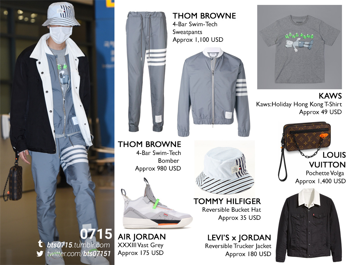 BTS FASHION/STYLE FINDER — 190325  J-Hope : Thom Browne - 4-bar  swim-tech