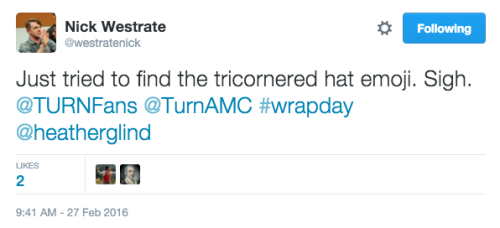 majorjohnandre:@westratenick: Just tried to find the tricornered hat emoji. Sigh. @TURNFans @TurnAMC