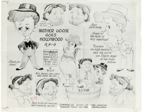 Model sheets of several of the popular Hollywood stars that appear in the 1938 Disney cartoon, Mothe