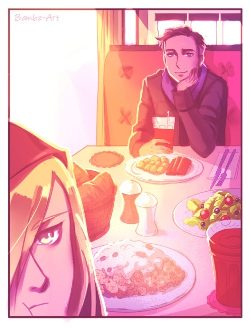 bambz-art: Otayuri - We’re On a Date! Headcanon that Otabek’s fans also follow Yuri’s Instagram because his Instagram is the only place they’ll get pictures of Otabek being a normal person lololol :3 Click for better view!  