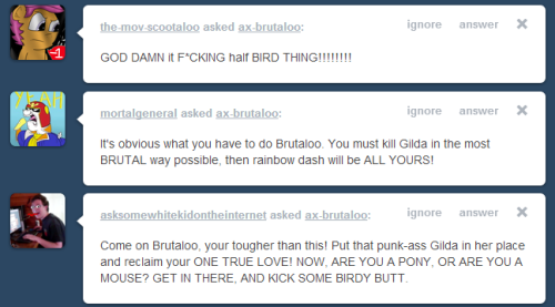 ax-brutaloo:  Such a violent audience. I wonder why that might be…? ;3  Aww, what I do? I only implied a full grown sexy griffon sleeping with a Rad metal minor…Oh My D: Welp time to change my avatar.