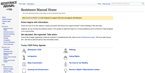 The Resistance Manual is an open-source wiki guide where you can find and add information about