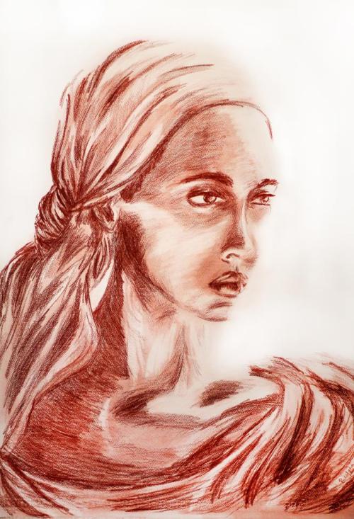 &ldquo;Passing By&rdquo; 2013 red chalk on paper This drawing using red chalk pencil on pape