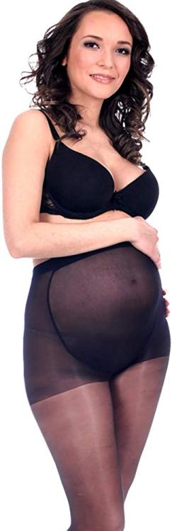 Prgenant women wearing maternity tights.