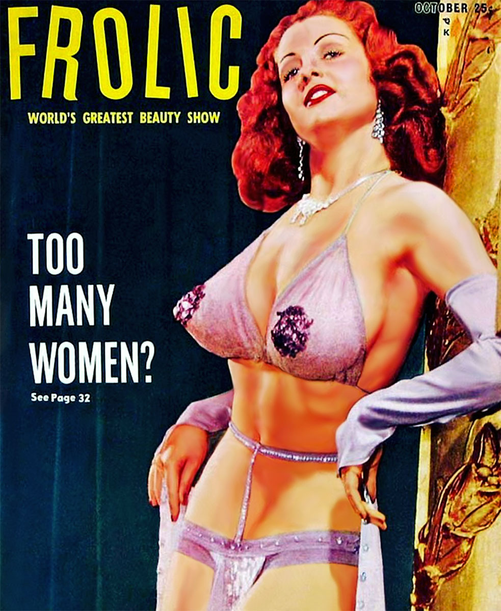 Tempest Storm appears on an October cover of ‘FROLIC’ magazine, as photographed