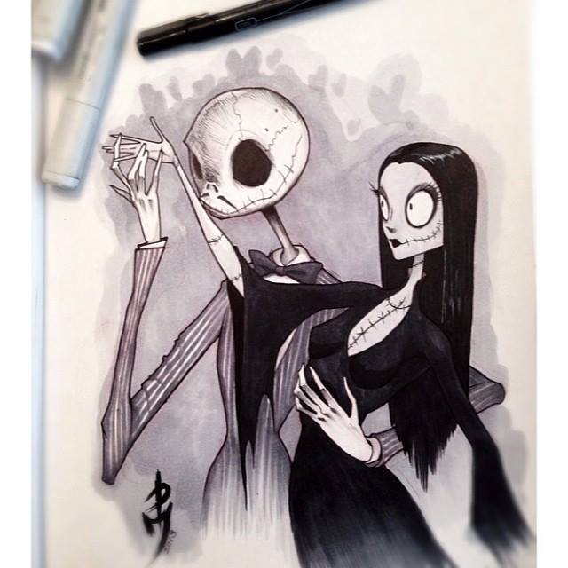 noctemmecum:  chaosneverwhere:  Jack and Sally as Gomez Addams and Morticia Addams,