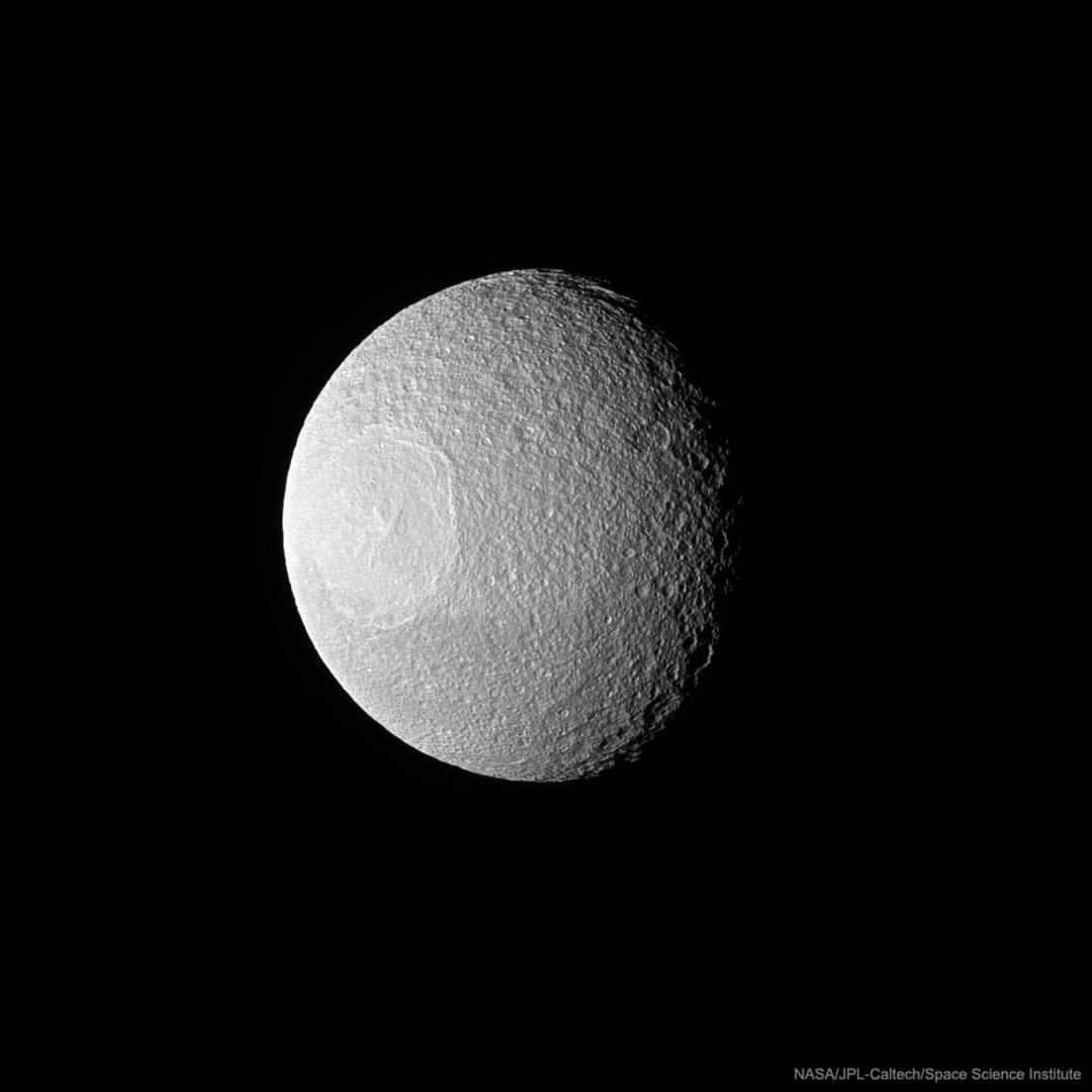 Odysseus Crater on Tethys #nasa #apod #ssi #jpl #esa #cit #cassiniimagingteam #tethys