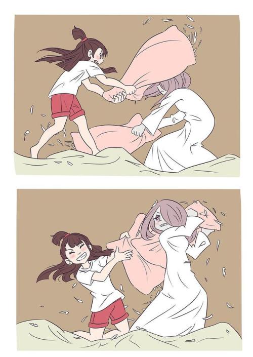 ✧･ﾟ: *✧ Pillow Fight! ✧ *:･ﾟ✧♡ Characters ♡ : Atsuko “Akko” Kagari ♥ Sucy Manbavaran♢ Anime ♢ : Litt