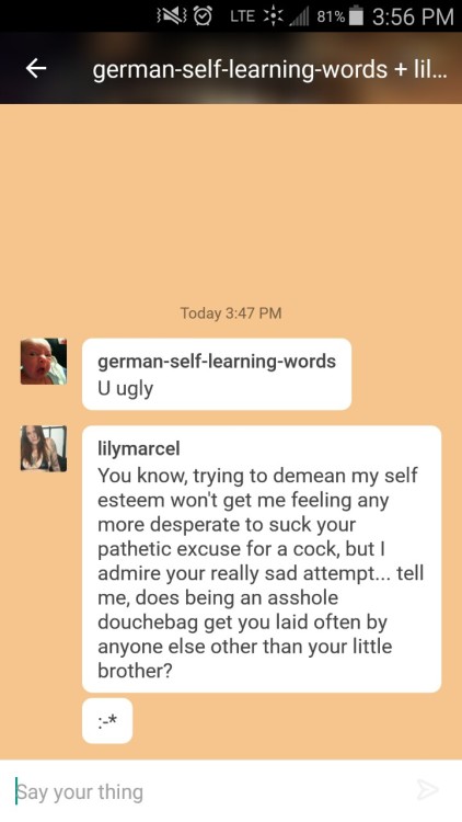 lilymarcel: FIRST HATE MAIL!!!! I don’t know if this means I’m doing something right pis