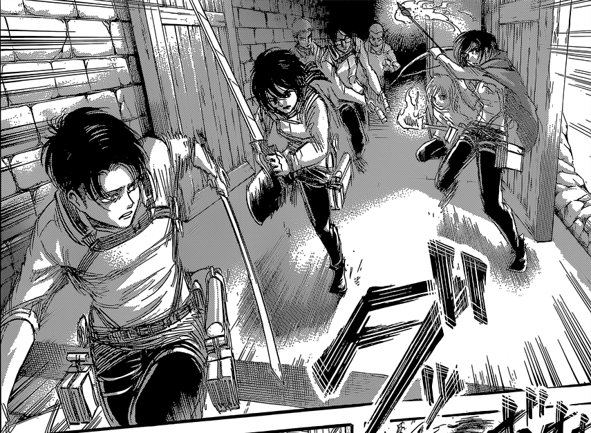 fuku-shuu:   Levi &amp; Mikasa kicking ass in SnK Chapter 64 (Source)  GO ACKERMANS
