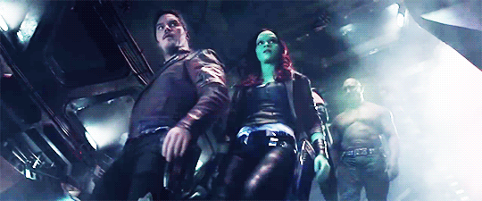 bevioletskies:peter &amp; gamora + parallels (slow-mo walking) | marvel cinematic