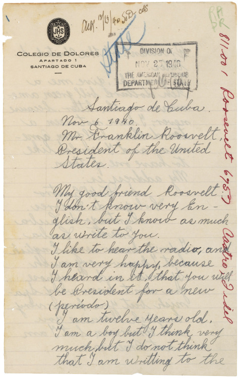 usnatarchivesexhibits:Letter from Fidel Castro to President Franklin D. Roosevelt, 11/06/1940  Ite