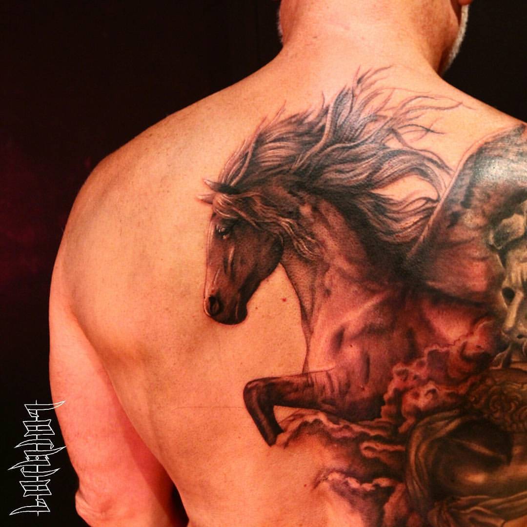 Something like this across my back? | Pegasus tattoo, Greek tattoos, Horse  tattoo