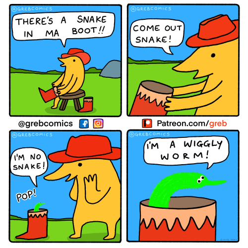 grebcomics:snek in me boot