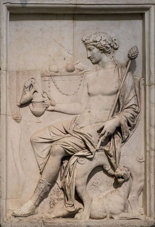 mythologyofthepoetandthemuse:Sitting Dionysus from Neo-Attic Relief - marble statue, circa c. AD, fr