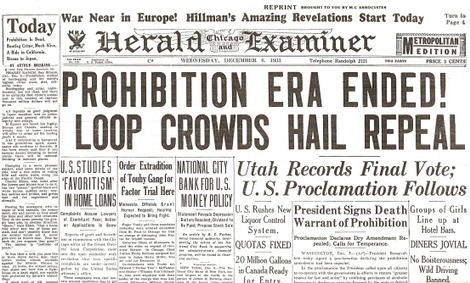 On this day in history, December 5th, 1933 at 5:32 PM EST,The 21st amendment is adopted, repealing t