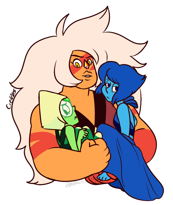 cldrawsthings:  Jasper carrying her smol girlfriends Bonus: ..But wait what if Jasper