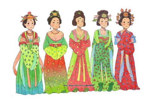moonbeam-on-changan:Various hanfu in Tang Dynasty by golo_高佬. These cute pictures are actually in li