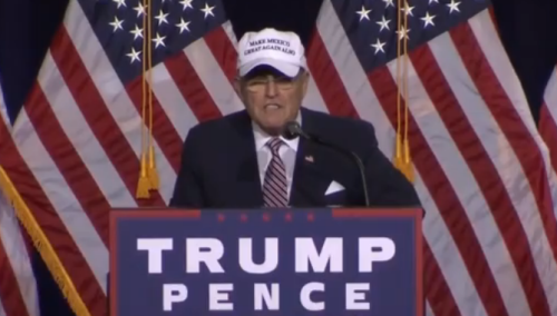 Rudy Giuliani sports “Make Mexico Great Again Also” hat at Trump immigration rallyThe si