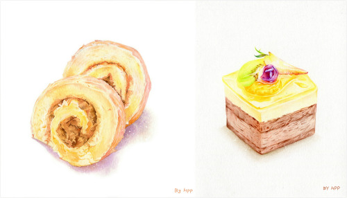 Watercolor food by Chinese illustrator 豪屁屁PP