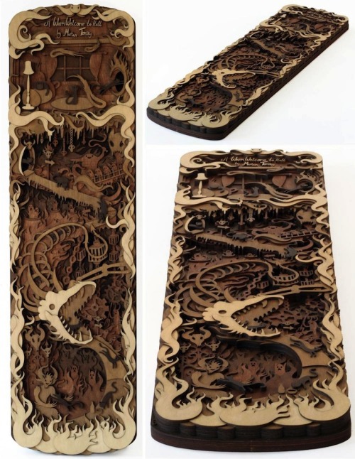 asylum-art:
“ Splendid Wood Cutout Sculptures by Martin Tomsky
on deviantART \ Etsy
London-based artist Martin Tomsky creates elaborate illustrations that are then transformed into beautifully intricate wooden sculptures.
”