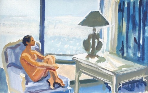 Andre Delfau (French, 1914 - 2000). Nude Seated in an Interior by the Sea (1950s).