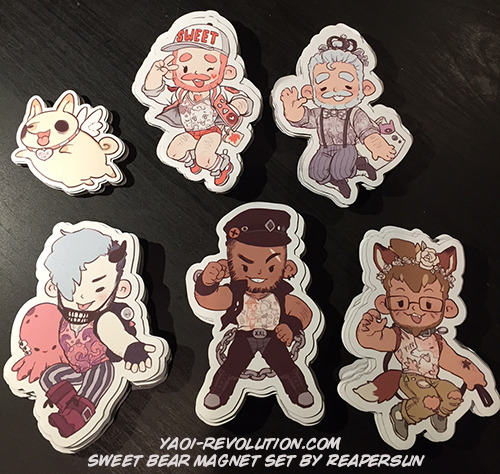sweetbearcomic: yaoi-revolution:    NEW CHARACTER GOODIES!!!  Be the first customers