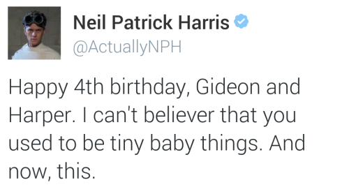 neilerburtkapathhimymer:  Happy 4th Birthday Gideon Scott Burtka-Harris & Harper Grace Burtka-Harris! x/x