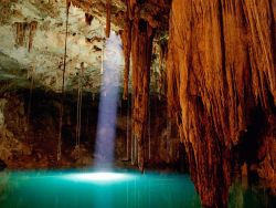 sixpenceee:  Cenote Sagrado is a sacrificial Mayan pool located in Mexico. The remains of over hundreds of people have been found here. Most bodies were placed here intentionally. They were killed centuries ago by the Mayans in human rituals. They