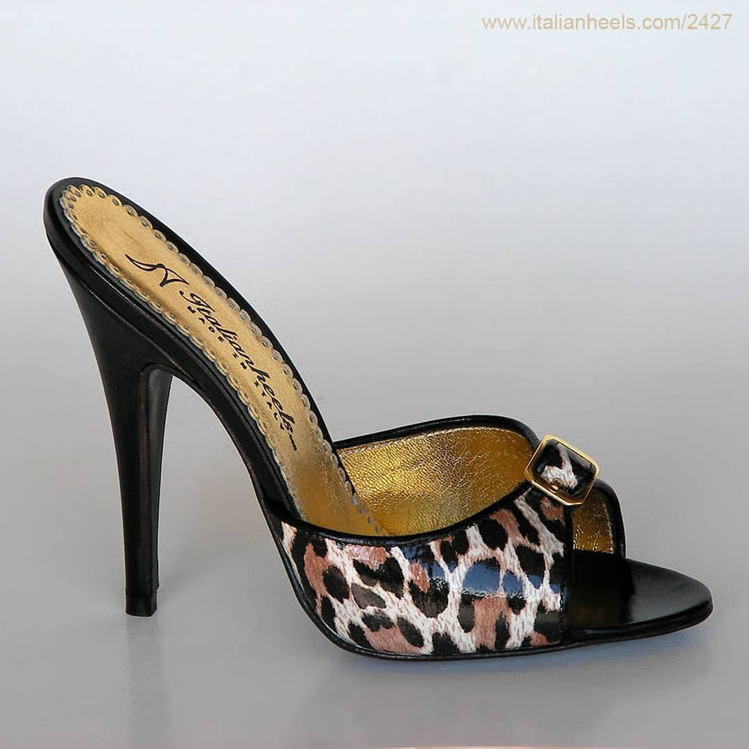 Leopard patent leather 4inch high heels mule slippers www.Italianheels ...