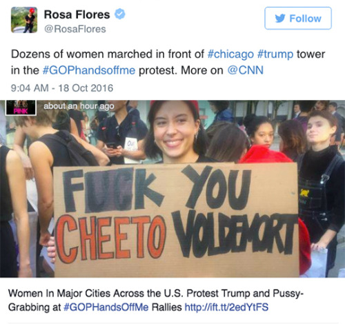 this-is-life-actually:  hell to the yes. women across the country are protesting outside Trump buildings with #GOPHandsOffMe and “Pussy Grabs Back.”  One woman’s “Trump is trash” sign is particularly good. follow @this-is-life-actually 