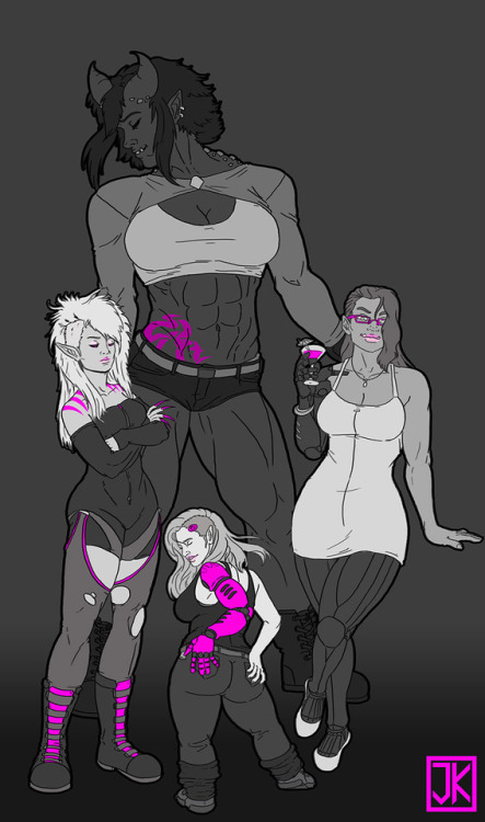Work in progress, the Shadowrun moms out clubbing. During scribbling this I realized I have no freak