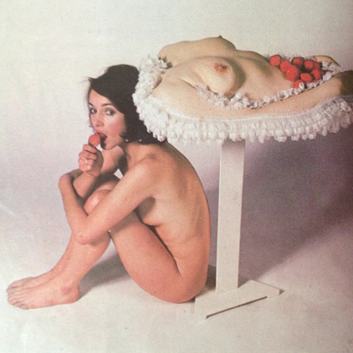 orwell:Penny Slinger photographed with her sculpture ‘Fruit of My Womb’, 1973.