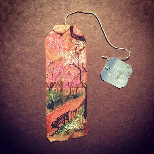 52 Weeks of Tea/17  Spring blooms in Central Park #recycledart #teabag #twiningstea #rubysilviousart