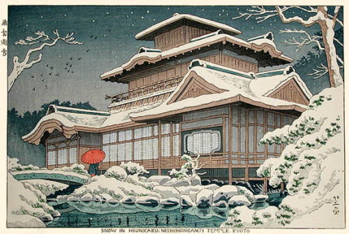 nihon-bijutsu: Snow at Hiunkaku Temple, Kyoto, 1953, Asano Takeji www.wikiart.org/en/asano-t