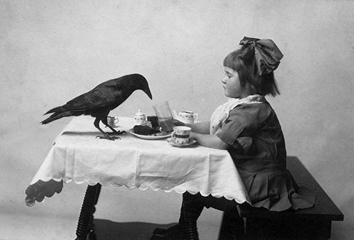 A little girl and her crow friend have tea. Click through for artist details.