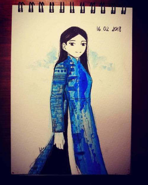 lemika96: Khai bút đầu năm Chúc mn năm mớ vui vẻ ✨ #watercolor #aodai #art #drawing My