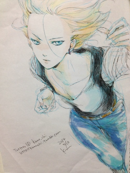 kamocchi:  18号さん。 いまドラゴンボールがというより18号さんが熱いです。 今まででうんともすんとも言わなかったオリジナル絵が、半年以上経った今晩いきなりリアクションが続いてびっくり。